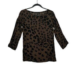 Jenni Kayne Silk & Wool Cheetah Leopard 3/4 Sleeve Blouse Size XS Brown Black